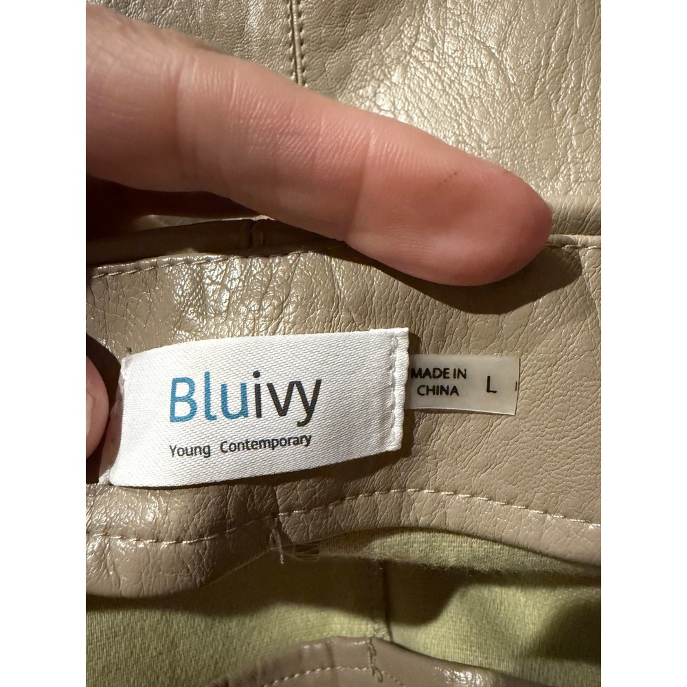 Bluivy Tan Faux Leather Mini Skirt Beige Panelled Contemporary Womens L - Picture 2 of 8